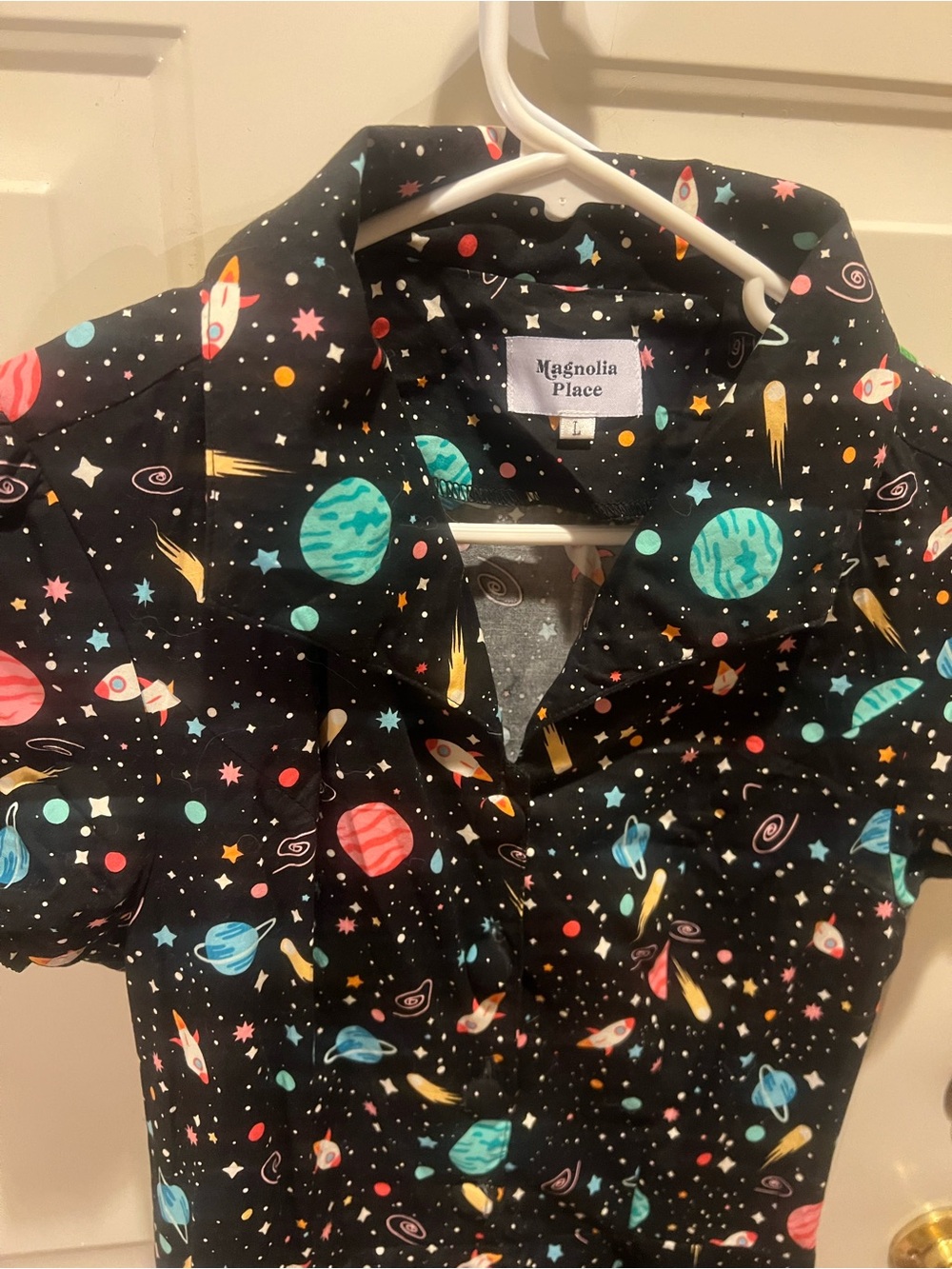 Magnolia Place Women's Black Space-Print Button Dress
